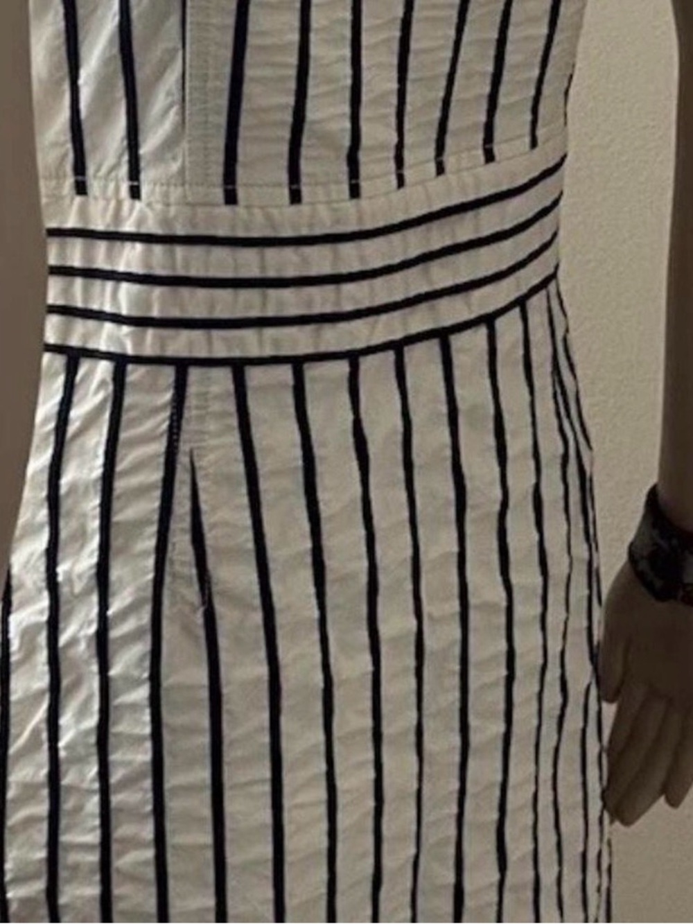 Tory Burch-Striped White and Navy Midi Skirt and matching shoes size 6